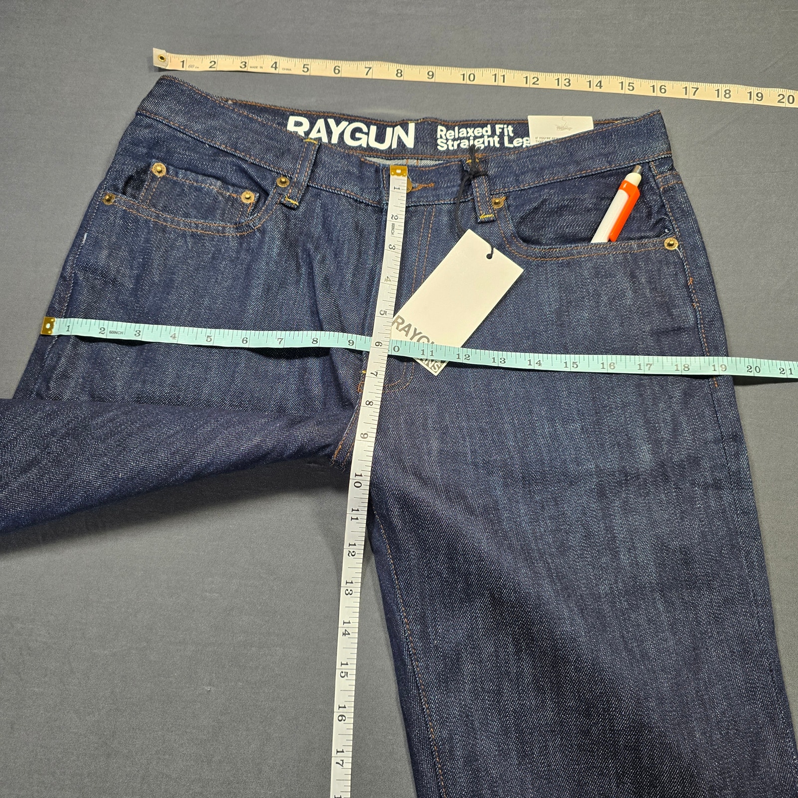 Raygun Blue Jeans New Men's 32w 34l Relaxed Fit Straight Leg Denim Classic Zip — image 4 of 7